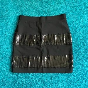 Heart Crush Black Sequined Mini Pencil Skirt Spandex Size M
